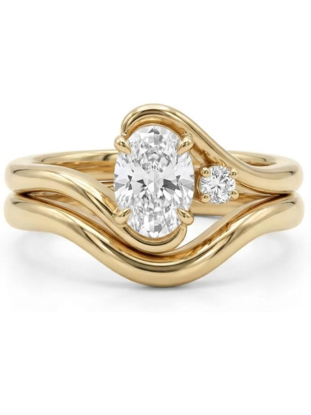 Trendy 14K Gold/Silver Plated Stackable Engagement Rings Set for Women - CZ Wave
